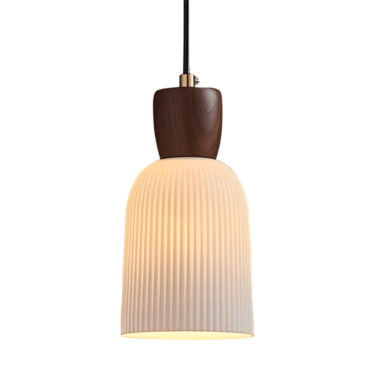 Luminária Pendente Moderna Minimalista Madeira Cerâmica Walnut - A