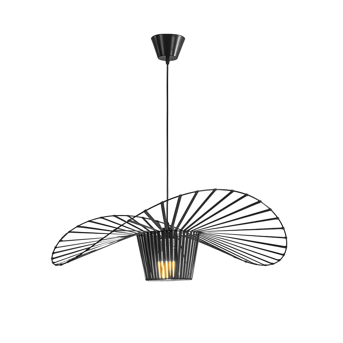 Luminária Pendente Moderna Minimalista Metal Couro Umbrella - Preto / Ø80cm / Branco Quente (3000K)