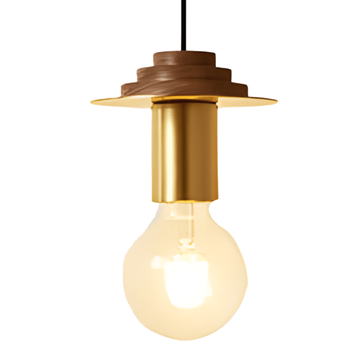 Luminária Pendente Moderna Minimalista Metal Madeira Zeno - D / Dourado