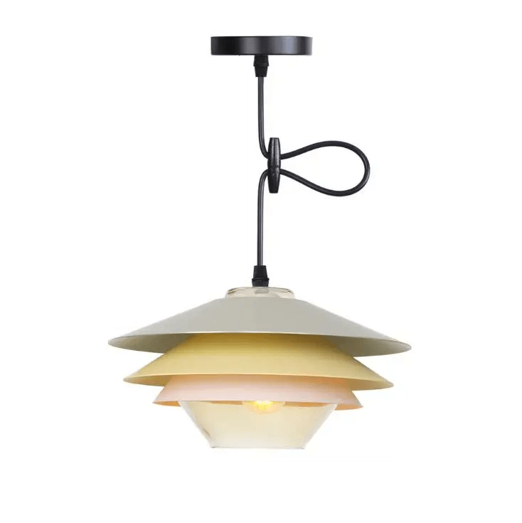 Luminária Pendente Moderna Minimalista Metal Vidro Color Fuy - Cinza, Amarelo e Rosa