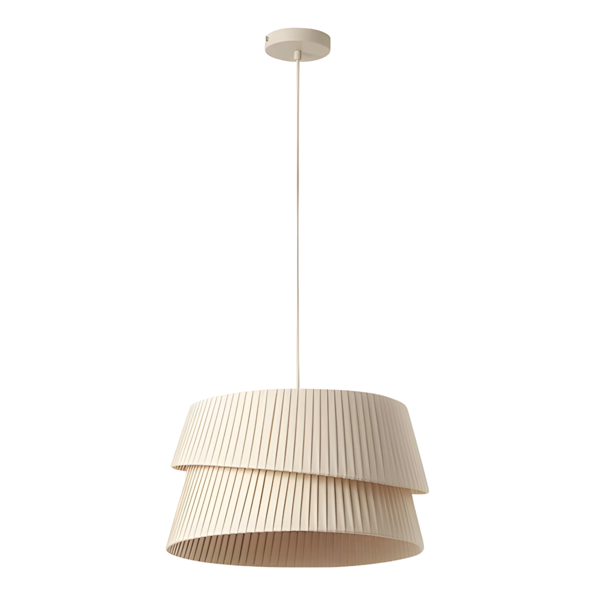 Luminária Pendente Moderna Minimalista Tecido Siall - Ø45cm / Bege / Branco Quente (3000K)