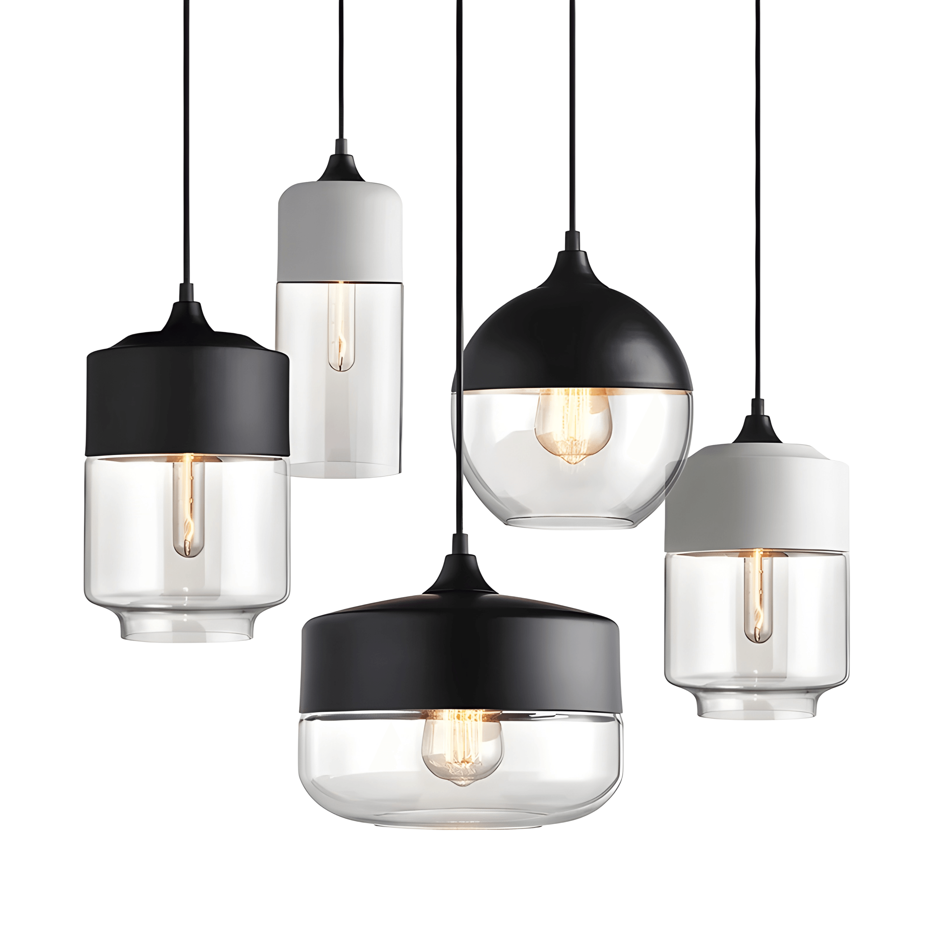 Luminária Pendente Moderna Minimalista Vidro Grace - Preto e Incolor / Ø12cm / Bulbo ou Filamento LED