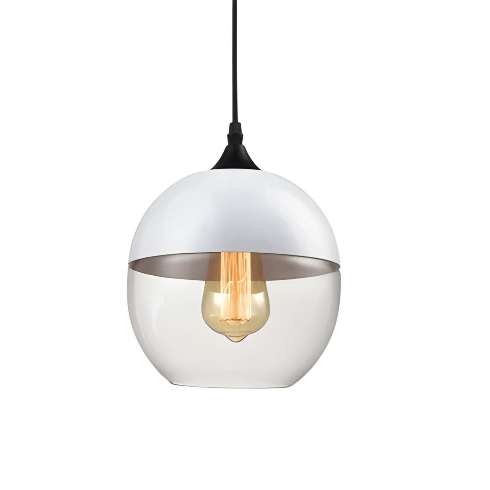 Luminária Pendente Moderna Minimalista Vidro Grace - Branco e Incolor / Ø20cm / Bulbo ou Filamento LED