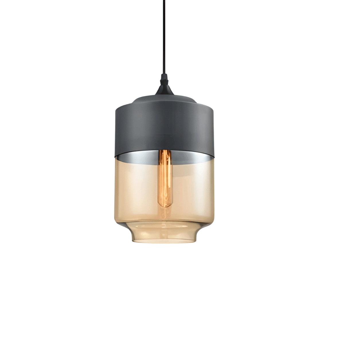 Luminária Pendente Moderna Minimalista Vidro Grace - Preto e Âmbar / Ø18cm / Bulbo ou Filamento LED