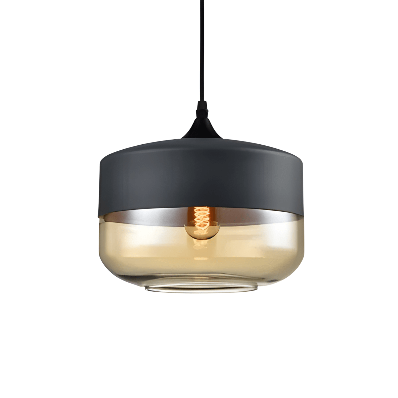 Luminária Pendente Moderna Minimalista Vidro Grace - Preto e Âmbar / Ø25cm / Bulbo ou Filamento LED