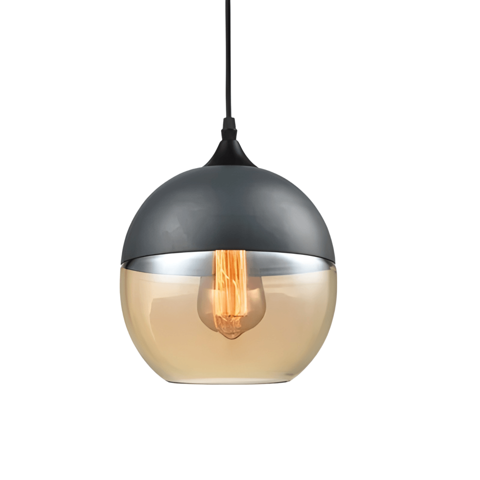 Luminária Pendente Moderna Minimalista Vidro Grace - Preto e Âmbar / Ø20cm / Bulbo ou Filamento LED