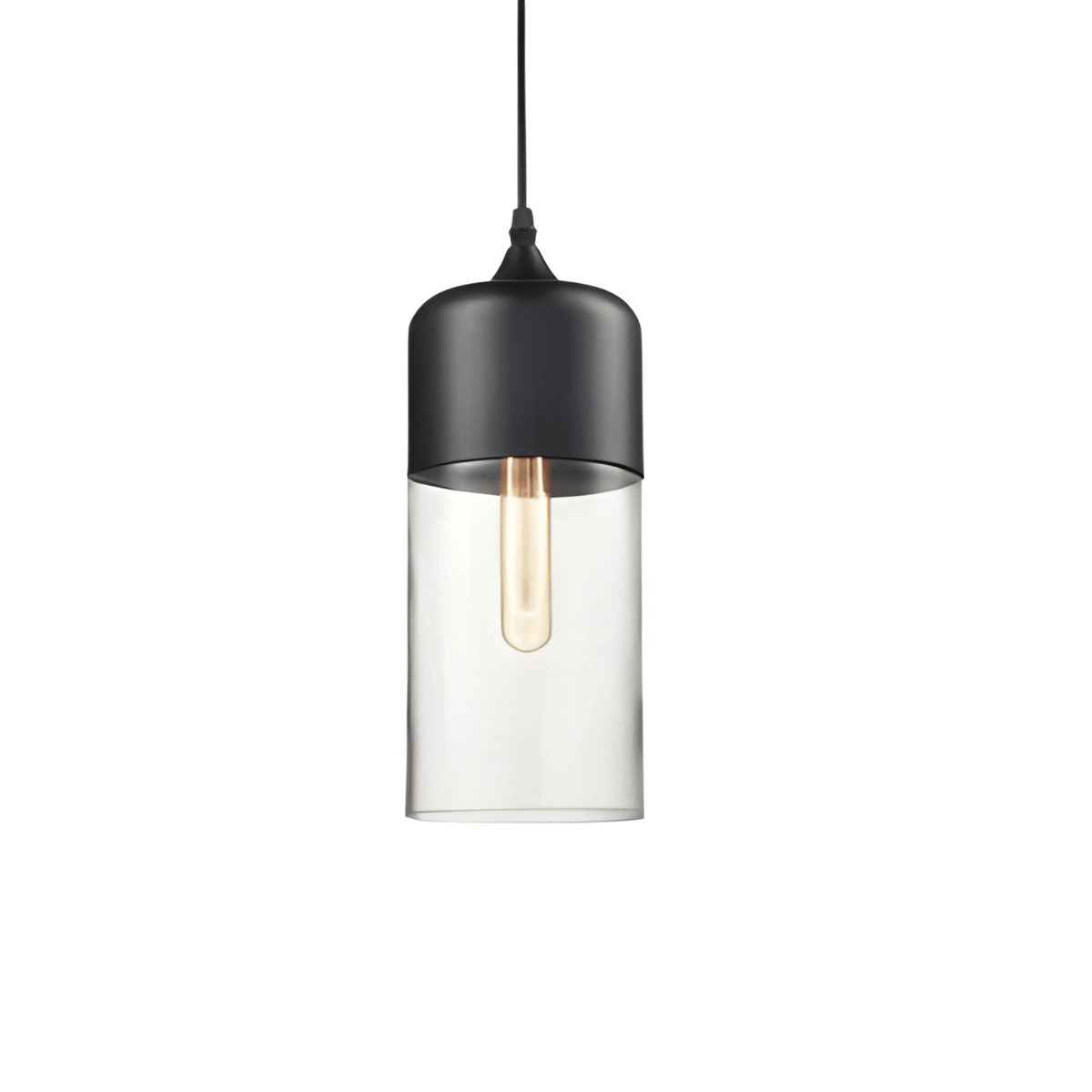 Luminária Pendente Moderna Minimalista Vidro Grace - Preto e Incolor / Ø12cm / Bulbo ou Filamento LED