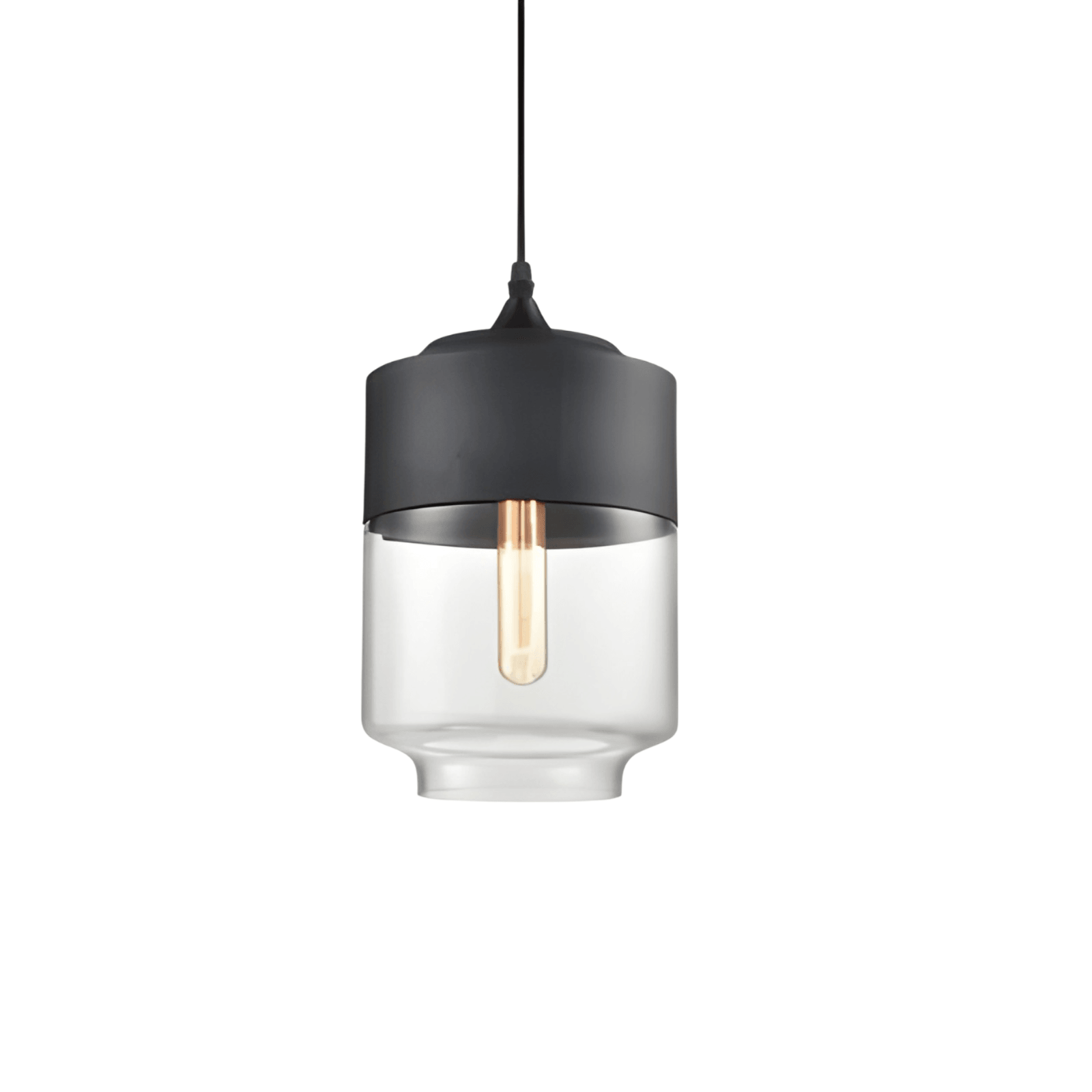 Luminária Pendente Moderna Minimalista Vidro Grace - Preto e Incolor / Ø18cm / Bulbo ou Filamento LED