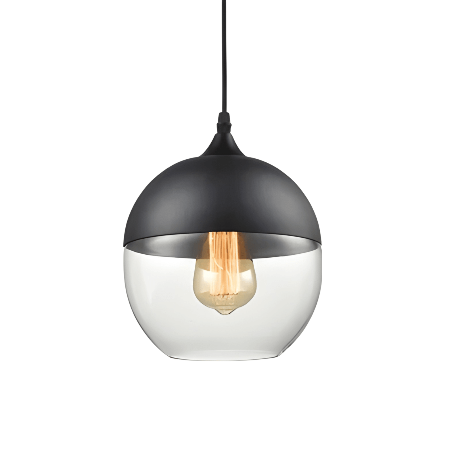 Luminária Pendente Moderna Minimalista Vidro Grace - Preto e Incolor / Ø20cm / Bulbo ou Filamento LED