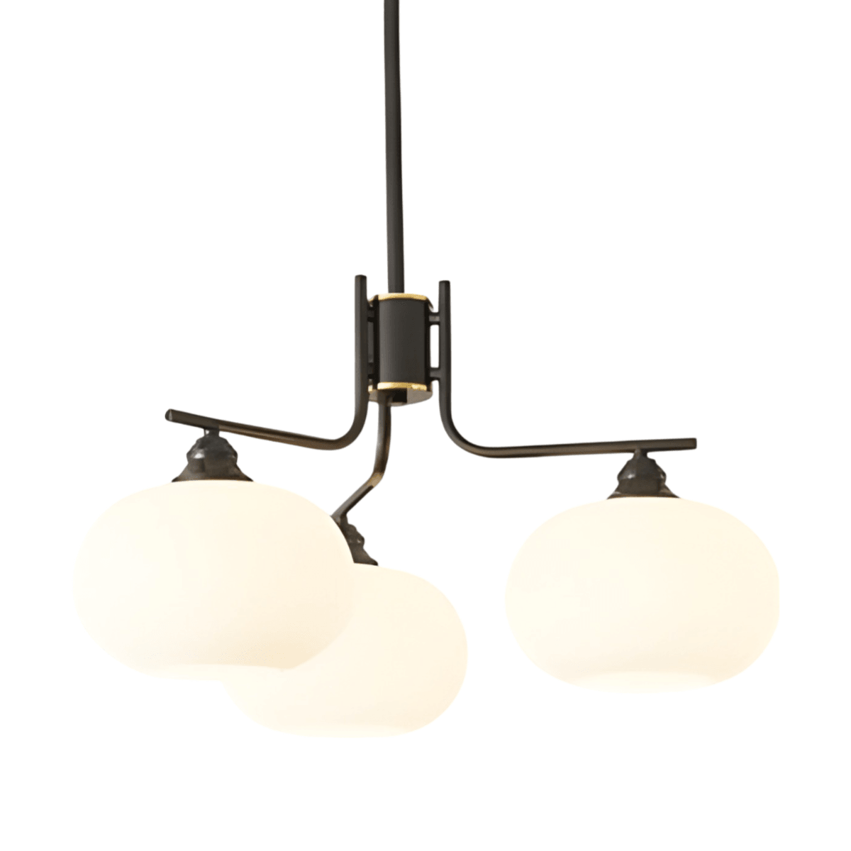 Luminária Pendente Moderna Minimalista Vidro Metal Dalton - Ø66cm / Preto / 3 lâmpadas / Branco Quente (3000K)