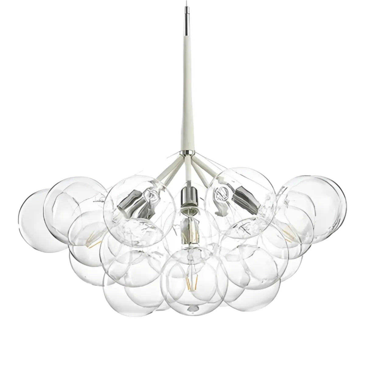 Luminária Pendente Moderno Clássico Globo Bolas Vidro Metal Netun - Branco e Prata / Ø80cm