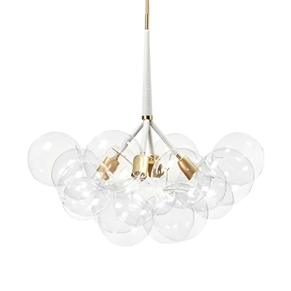 Luminária Pendente Moderno Clássico Globo Bolas Vidro Metal Netun - Branco e Dourado / Ø65cm