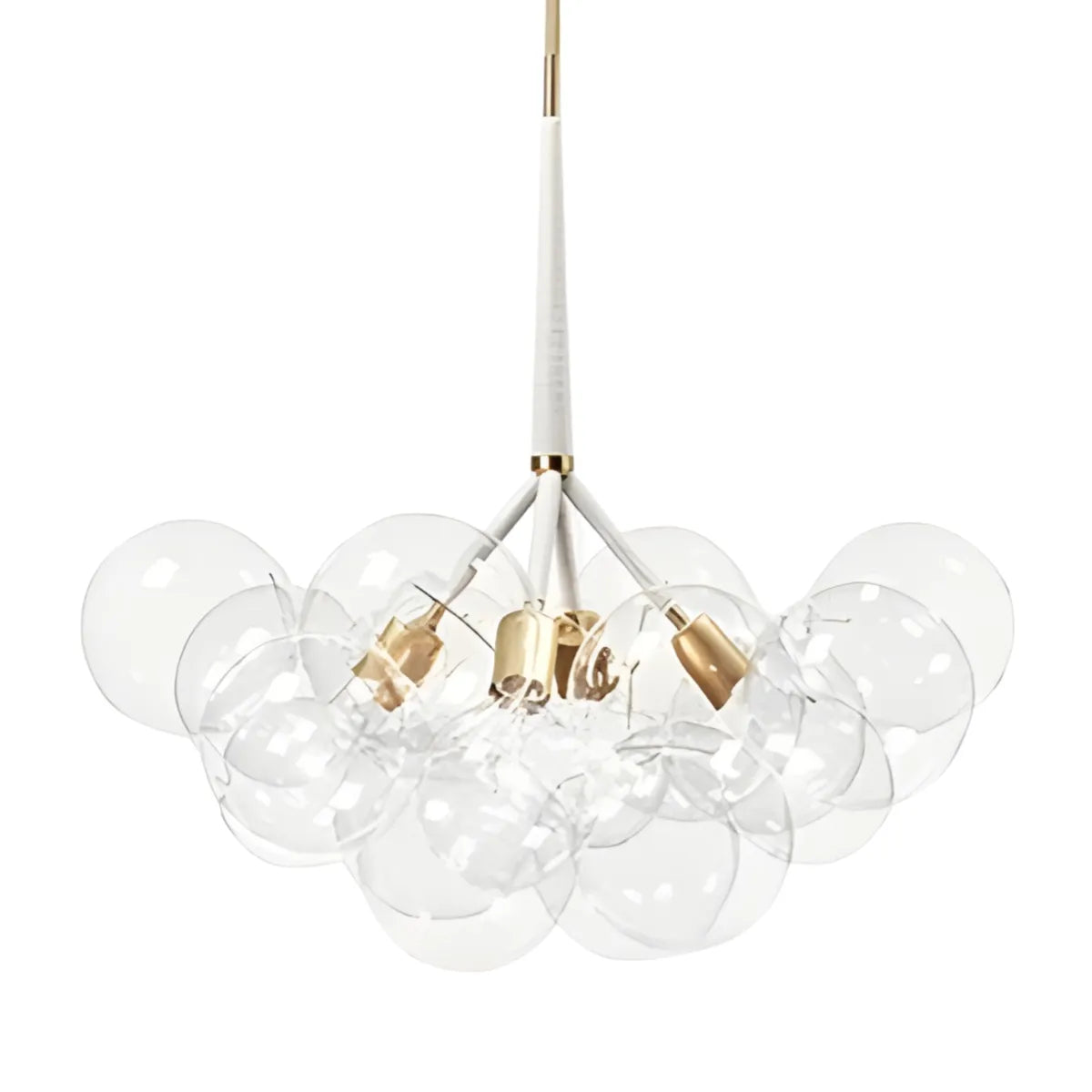 Luminária Pendente Moderno Clássico Globo Bolas Vidro Metal Netun - Branco e Dourado / Ø50cm