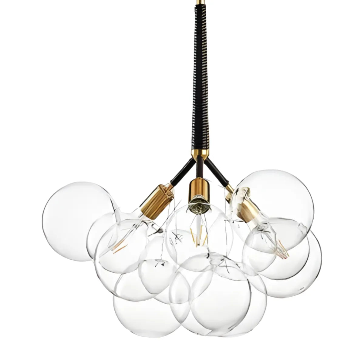 Luminária Pendente Moderno Clássico Globo Bolas Vidro Metal Netun - Preto e Dourado / Ø65cm