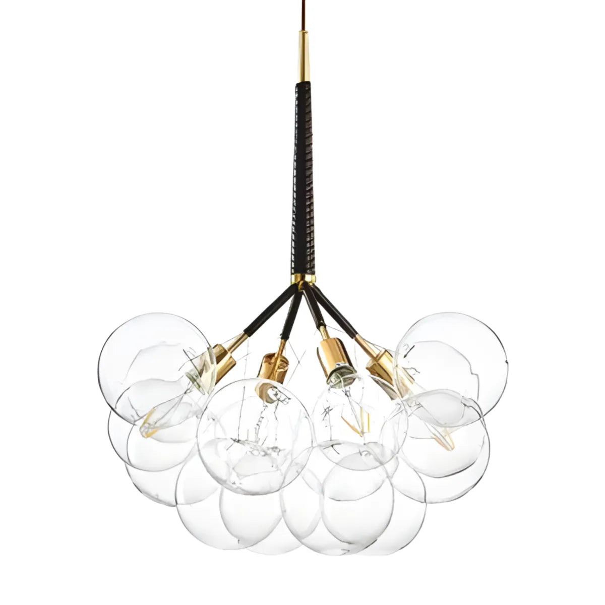 Luminária Pendente Moderno Clássico Globo Bolas Vidro Metal Netun - Preto e Dourado / Ø80cm