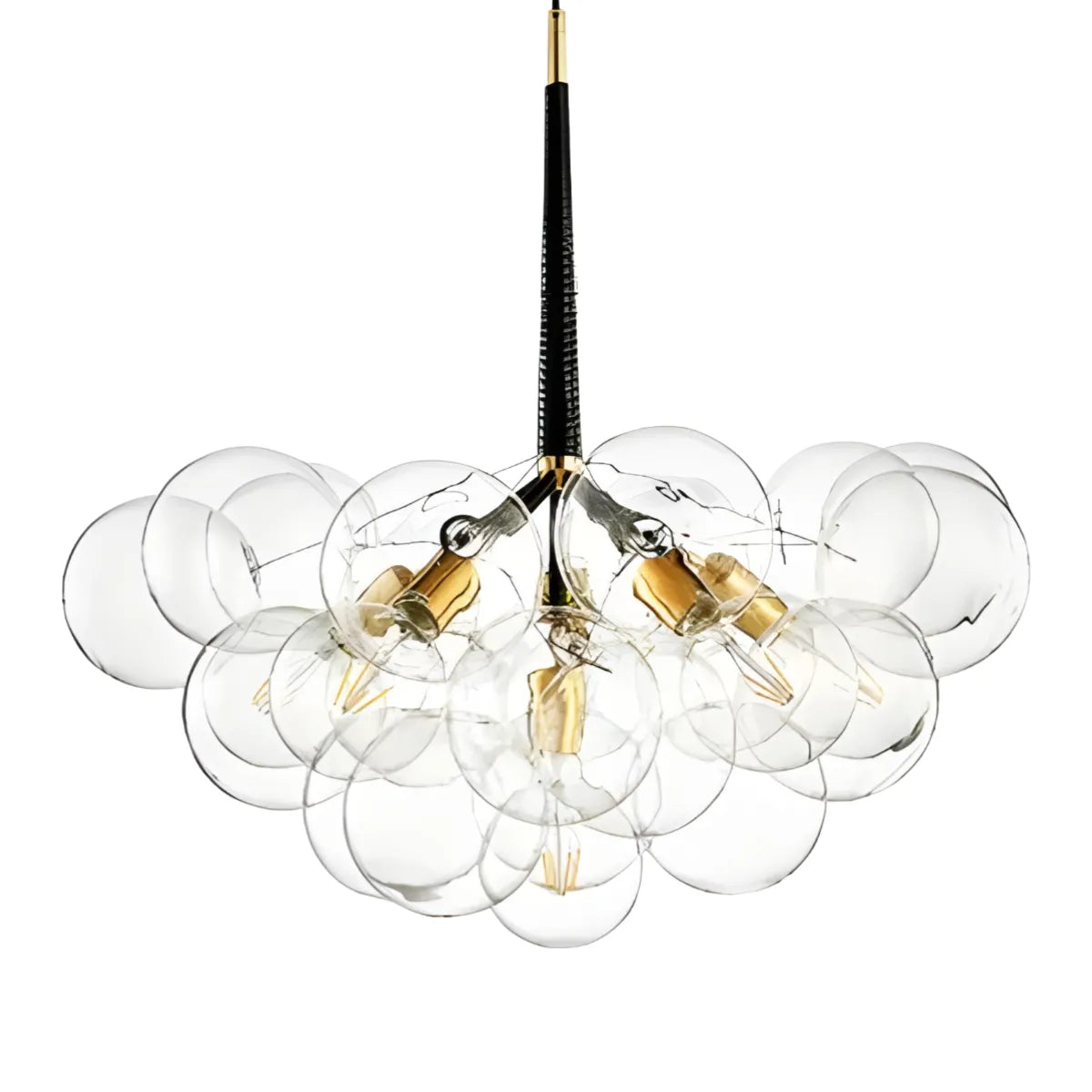 Luminária Pendente Moderno Clássico Globo Bolas Vidro Metal Netun - Marrom e Dourado / Ø50cm