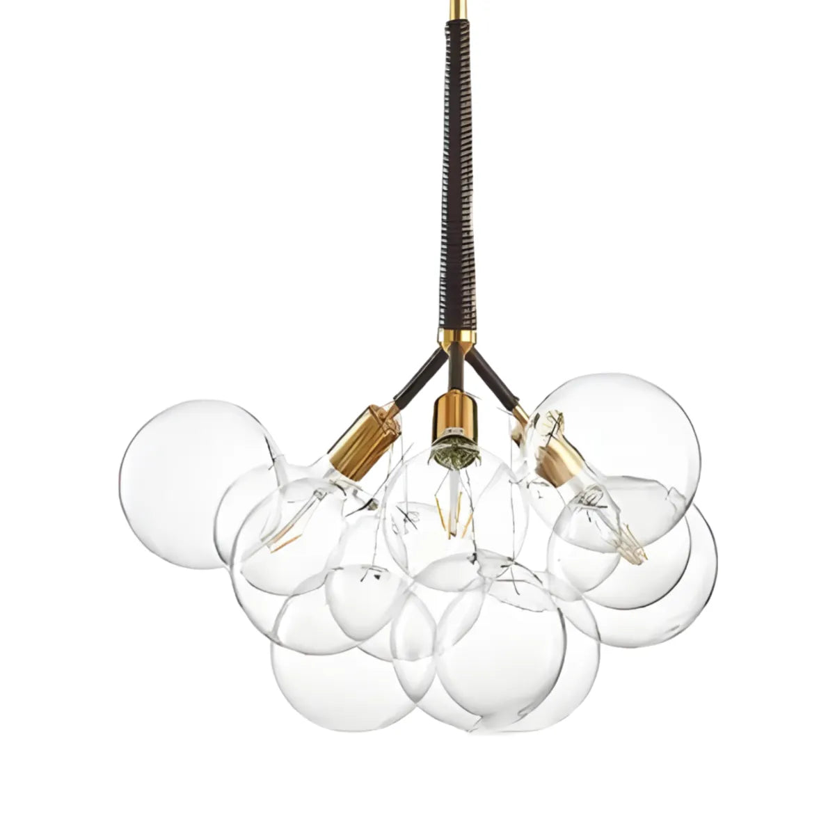 Luminária Pendente Moderno Clássico Globo Bolas Vidro Metal Netun - Marrom e Dourado / Ø50cm