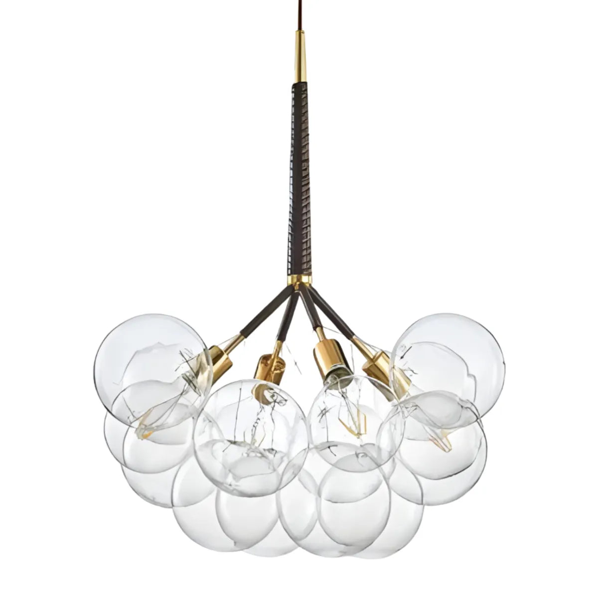 Luminária Pendente Moderno Clássico Globo Bolas Vidro Metal Netun - Marrom e Dourado / Ø65cm