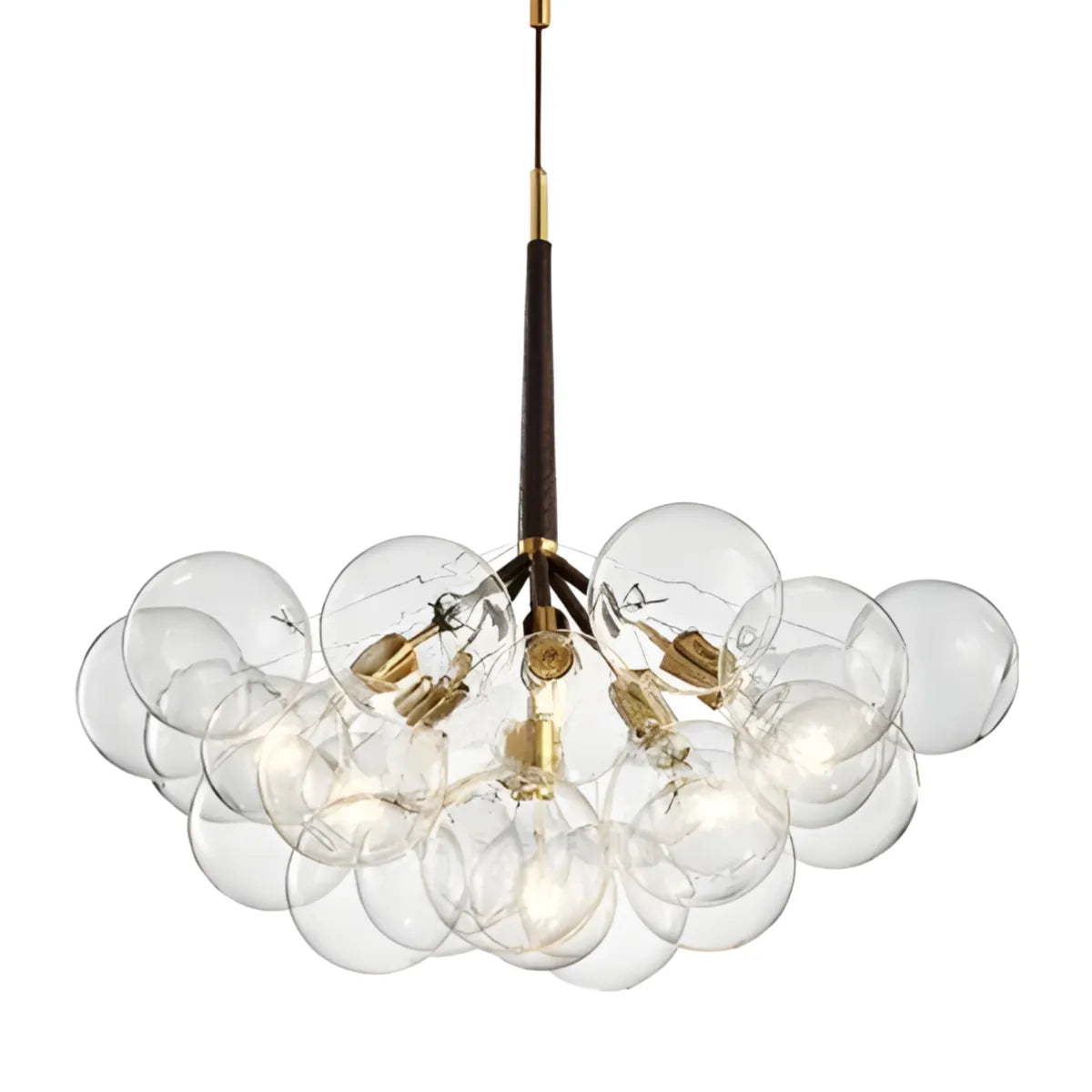 Luminária Pendente Moderno Clássico Globo Bolas Vidro Metal Netun - Marrom e Dourado / Ø80cm