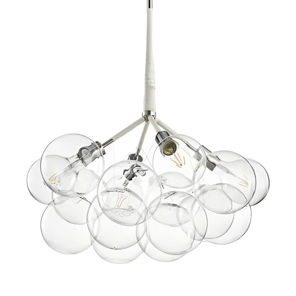 Luminária Pendente Moderno Clássico Globo Bolas Vidro Metal Netun - Branco e Prata / Ø65cm