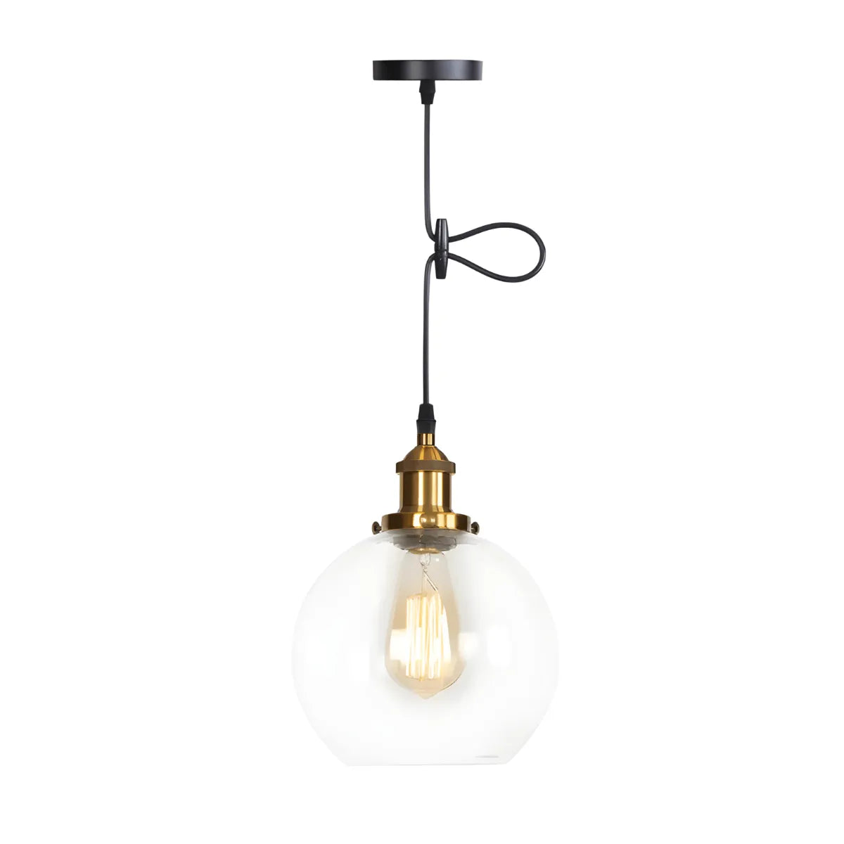 Luminária Pendente Moderno Industrial Globo Vidro Metal Vintage Loft - Dourado / Ø27cm