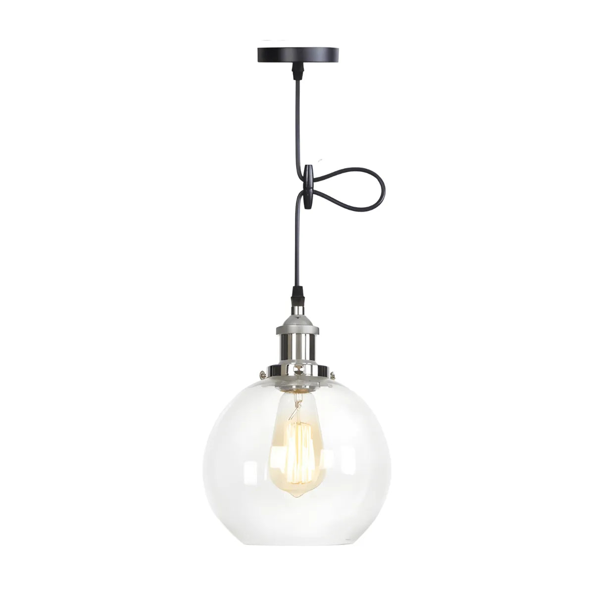 Luminária Pendente Moderno Industrial Globo Vidro Metal Vintage Loft - Prata / Ø27cm