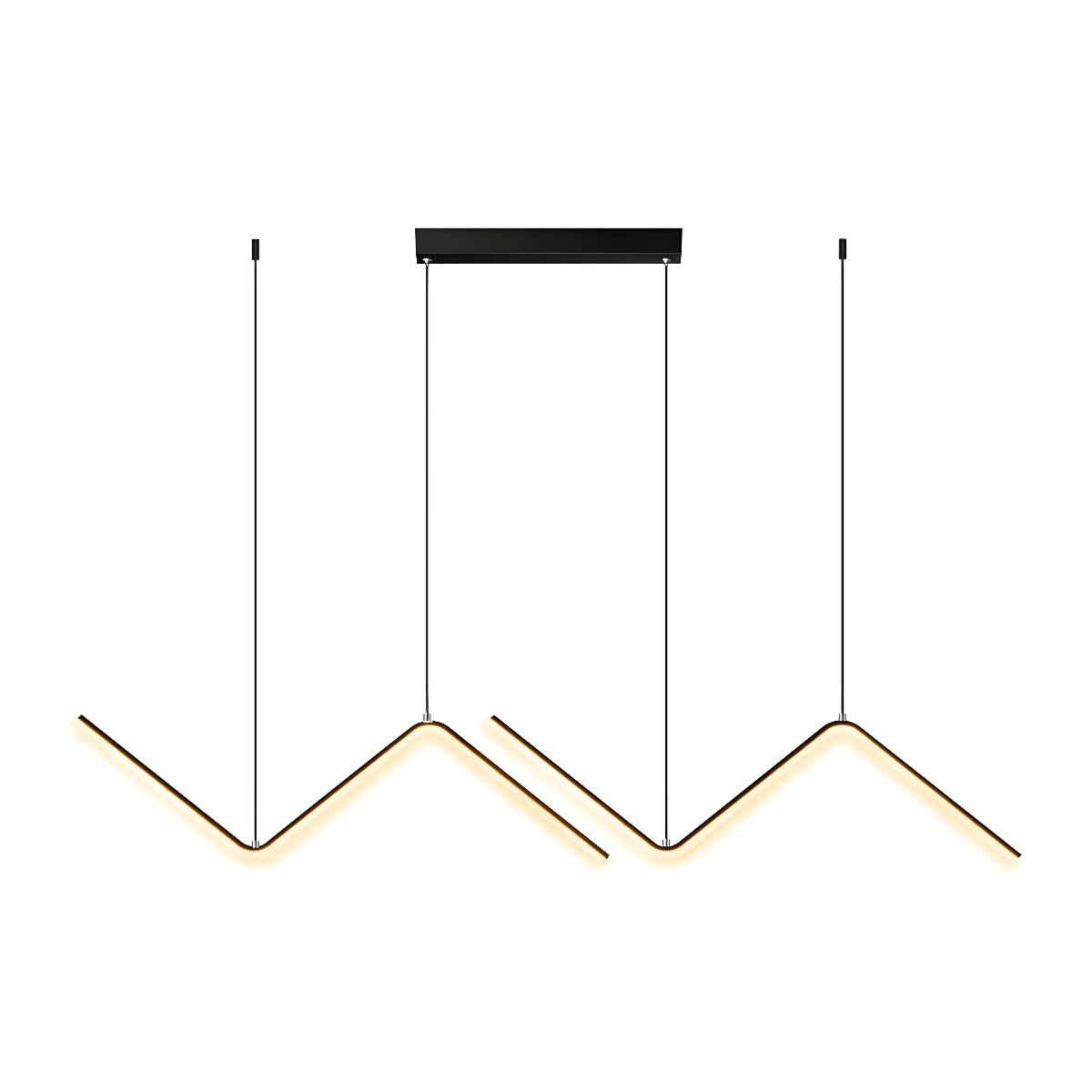 Luminária Pendente Moderno Minimalista LED Metal Zigzag - Preto / 90cm / Branco Quente (3000K)