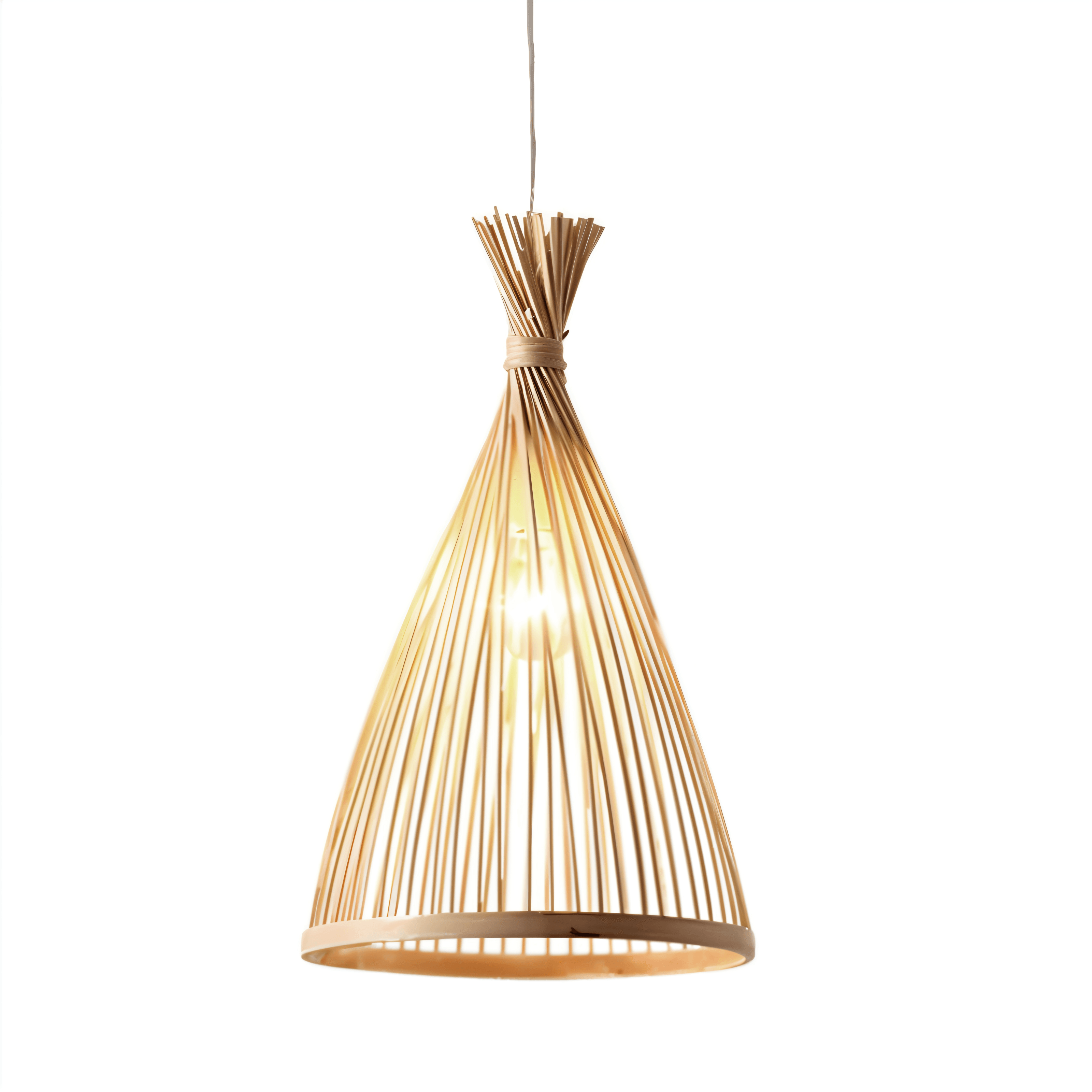 Luminária Pendente Moderno Minimalista Madeira Bamboo - Ø21cm / Madeira