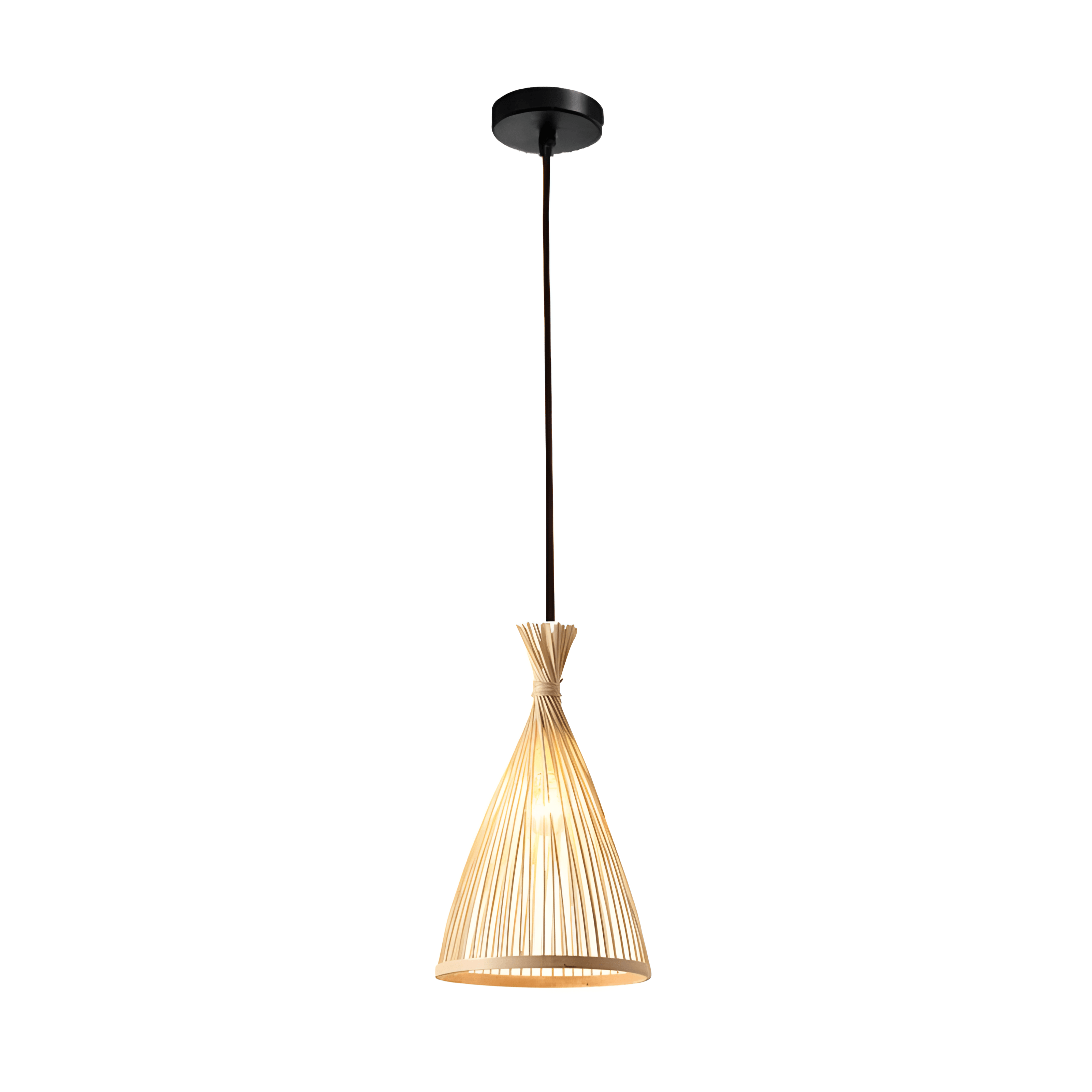 Luminária Pendente Moderno Minimalista Madeira Bamboo - Ø21cm / Madeira