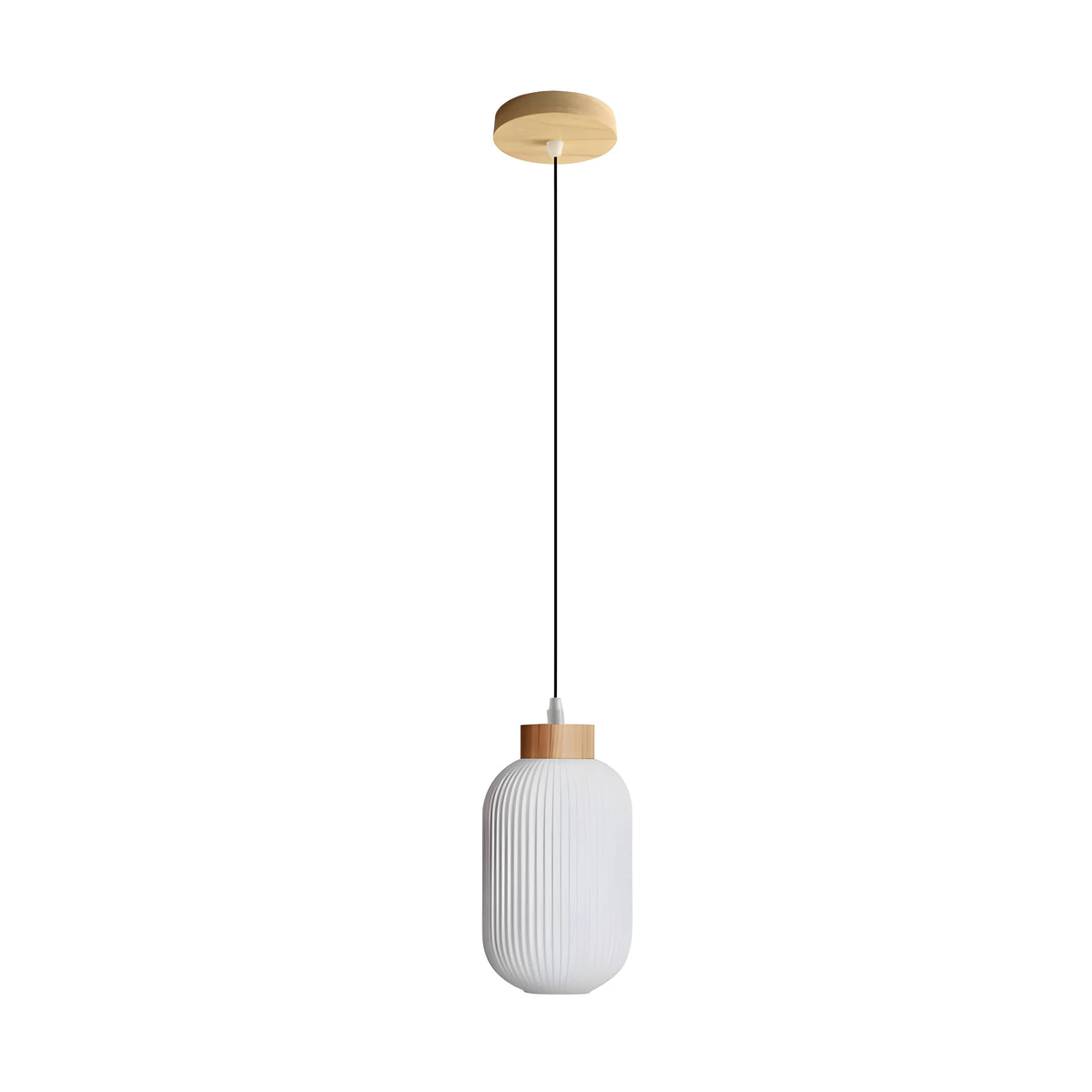 Luminária Pendente Moderno Minimalista Madeira Vidro Japonês Kittan - Ø13x22cm / Branco