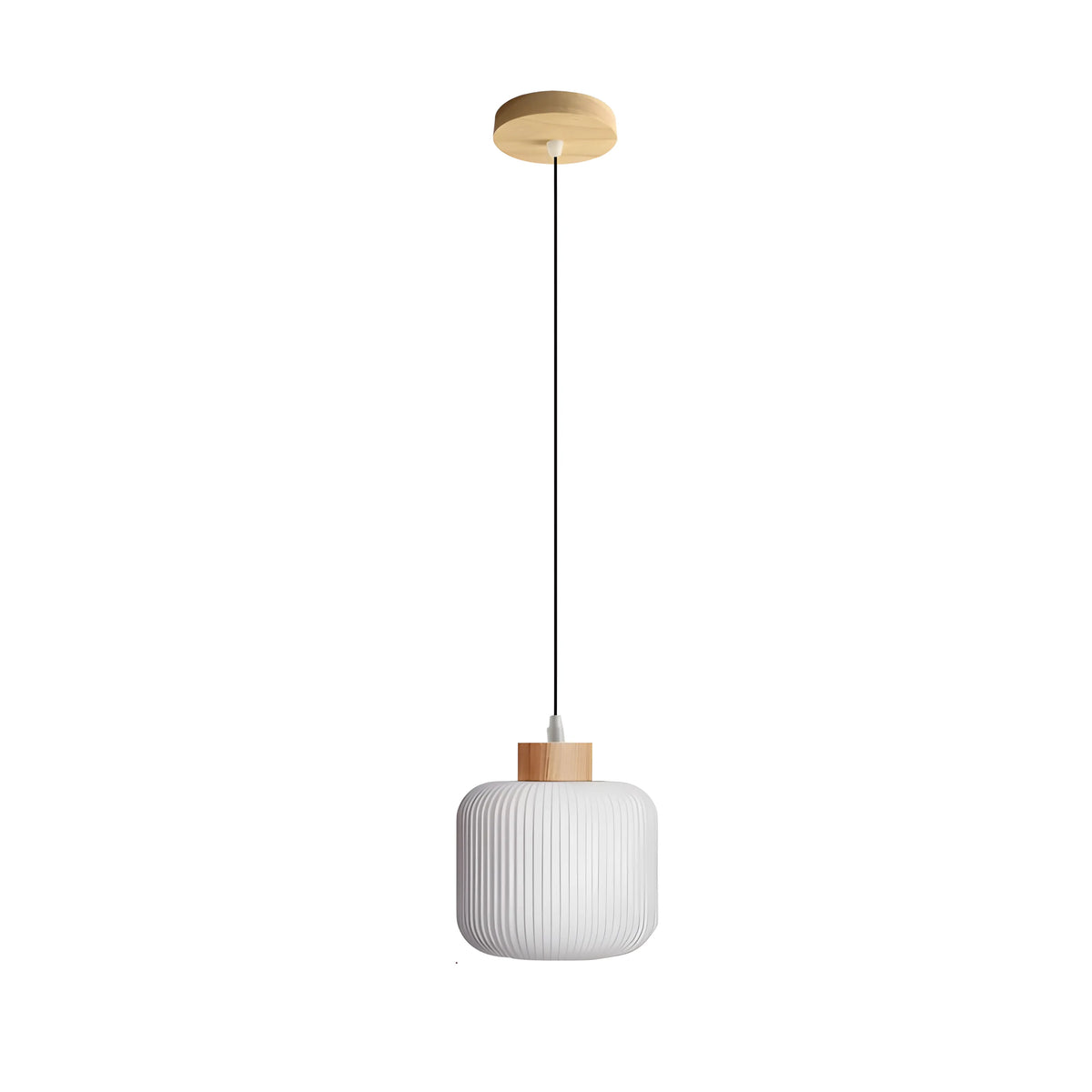 Luminária Pendente Moderno Minimalista Madeira Vidro Japonês Kittan - Ø20x21cm / Branco