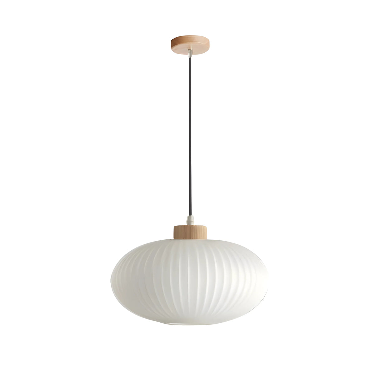 Luminária Pendente Moderno Minimalista Madeira Vidro Japonês Kittan - Ø30x23cm / Branco