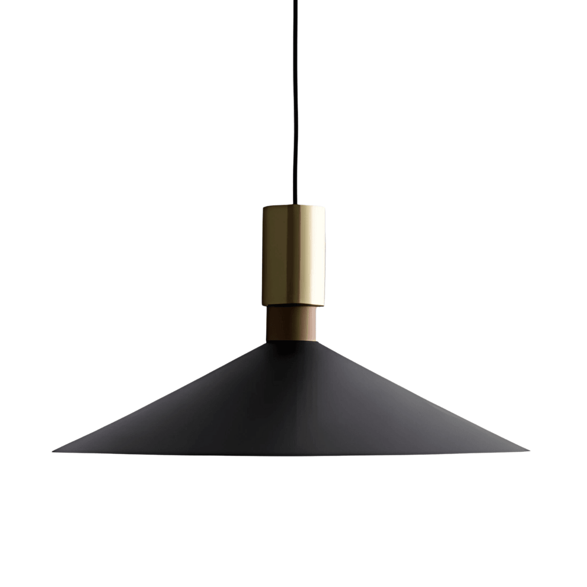 Luminária Pendente Moderno Minimalista Metal Madeira Japonês Zigu - Preto / Ø30cm / Latão e Madeira