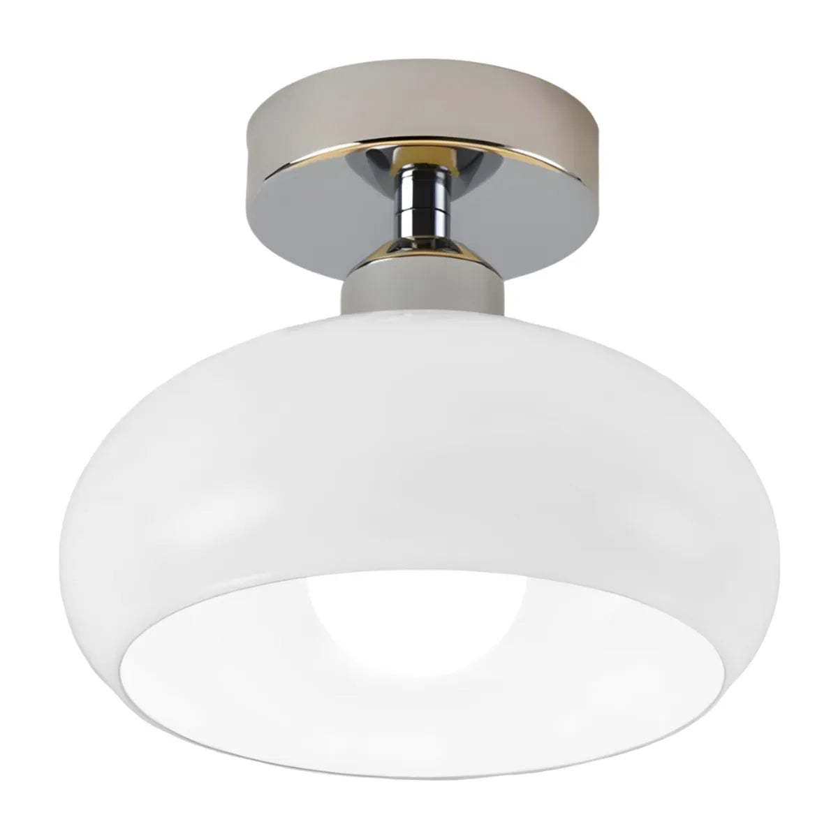 Luminária Plafon Moderna Minimalista Metal Vidro Cream - Prata e Branco / Branco Quente (3000K)