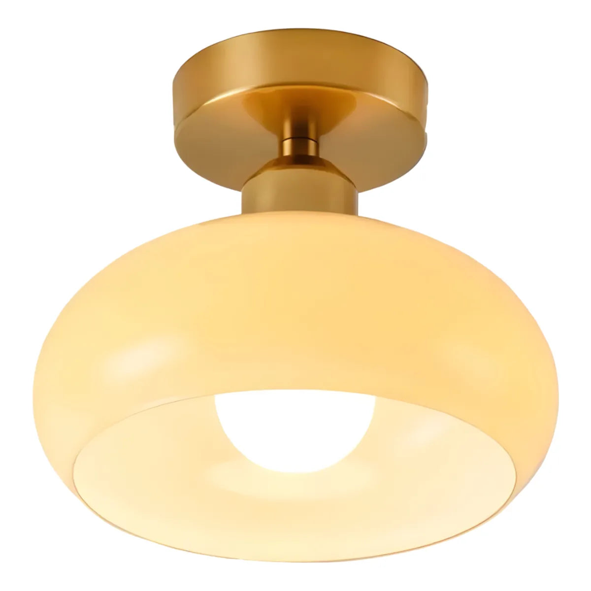 Luminária Plafon Moderna Minimalista Metal Vidro Cream - Dourado e Bege / Branco Quente (3000K)