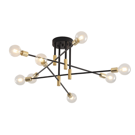 Luminária Plafon Moderno Minimalista Sputnik Martin - 8 lâmpadas / Preto e Dourado