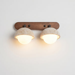 Luminária Arandela Articulada Moderna Minimalista Mármore Travertino Madeira Nogueira Globos Falmouth — ORNE