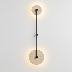 Luminária Arandela Moderna Minimalista Mármore Travertino Allun - Mármore Travertino e Alumínio / Ø28x80cm / Branco Quente (3000K) - ORNE™
