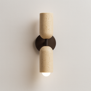 Luminária Arandela Moderna Minimalista Pedra Travertino Metal Madeira Nikki