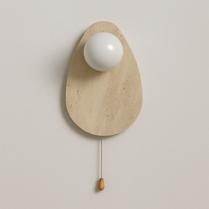 Luminária Arandela Moderna Minimalista Vidro Mármore Travertino Qari - Ø28x30cm / Branco Quente (3000K) - ORNE™