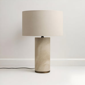 Luminária de Mesa Abajur Moderna Minimalista Mármore Tecido Zeff - Ø35x54cm / Bege - ORNE™