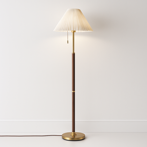 Luminária de Piso Moderna Minimalista Tecido Balgari - Ø45x158cm / Tecido, Madeira e Alumínio - ORNE™