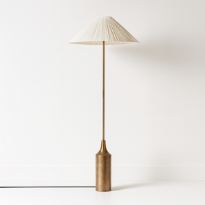Luminária De Piso Moderna Minimalista Metal Tecido Oely - Ø70x160cm / Branco e Dourado / Alumínio - ORNE™
