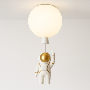 Luminária Plafon Moderna Infantil Lúdico Astronauta Lua Wings - Ø15cm / Saudação / Branco Quente (3000K) - ORNE™