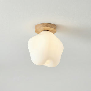 Luminária de Teto Plafon Sobrepor Orgânico Moderno Minimalista Madeira Vidro Globo LED Mechelen — ORNE