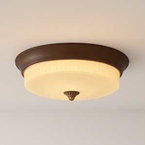 Luminária Plafon Moderna Minimalista LED Madeira Vidro Cristalle Haro - Ø33cm / Madeira, Vidro e Alumínio / Branco Quente (3000K) - ORNE™