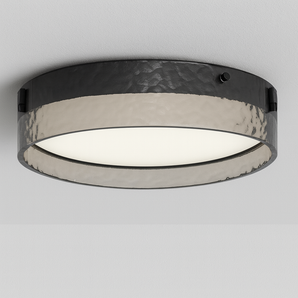 Luminária de Teto Plafon Sobrepor Redondo Industrial Moderno Vidro Metal LED Iron