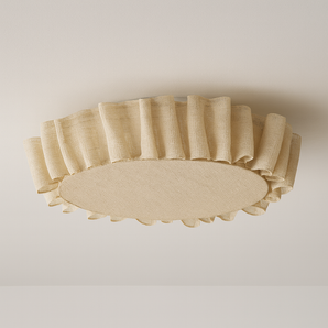 Luminária de Teto Plafon Sobrepor Redondo Moderno Minimalista Tecido Metal Bege LED Skirt