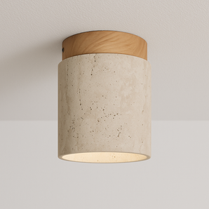Luminária Plafon Moderna Minimalista Mármore Travertino Veatina - Carvalho / Ø11x16cm - ORNE™