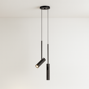 Luminária Pendente Moderno Minimalista Articulado Metal LED Focus - Preto / 2 lâmpadas / Branco Quente (3000K) - ORNE™